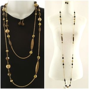 NEW Extra Long Beaded One Strand Necklace & Earrings Set